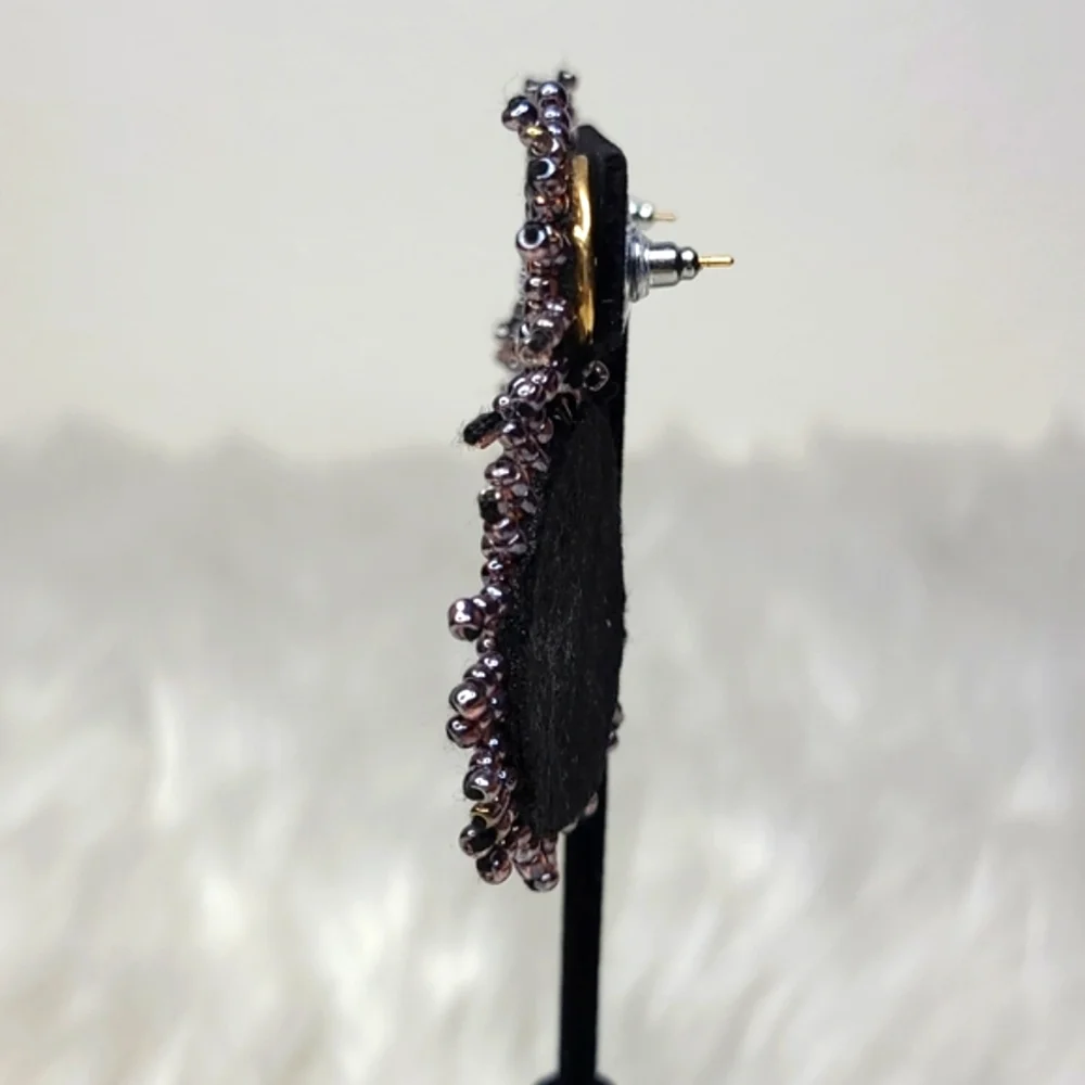 Statement Earrings Lightweight Starburst Gray Beaded Round Eclectic Unique Funky - Picture 2 of 4